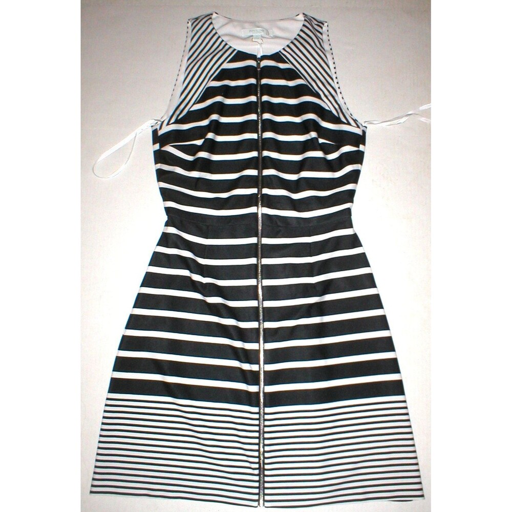 New NWT Womens Piperlime Collection Dress Stripe Sleeveless Black White Zipper L